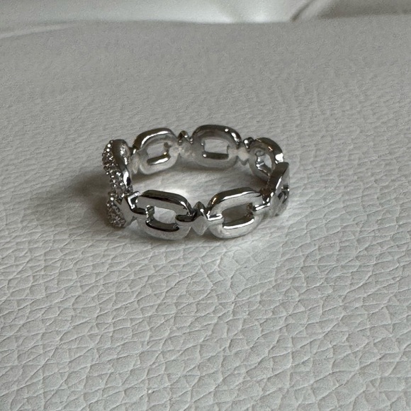 New Silver and Diamond CZ Chain Link Hollow Adjustable Ring - Picture 7 of 7
